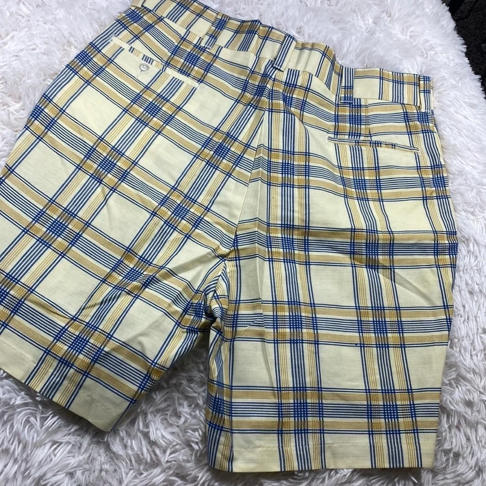 Vintage 50s Streetwear Mens Flat Front Above Knee Chino Shorts Plaid USA 38 NWT